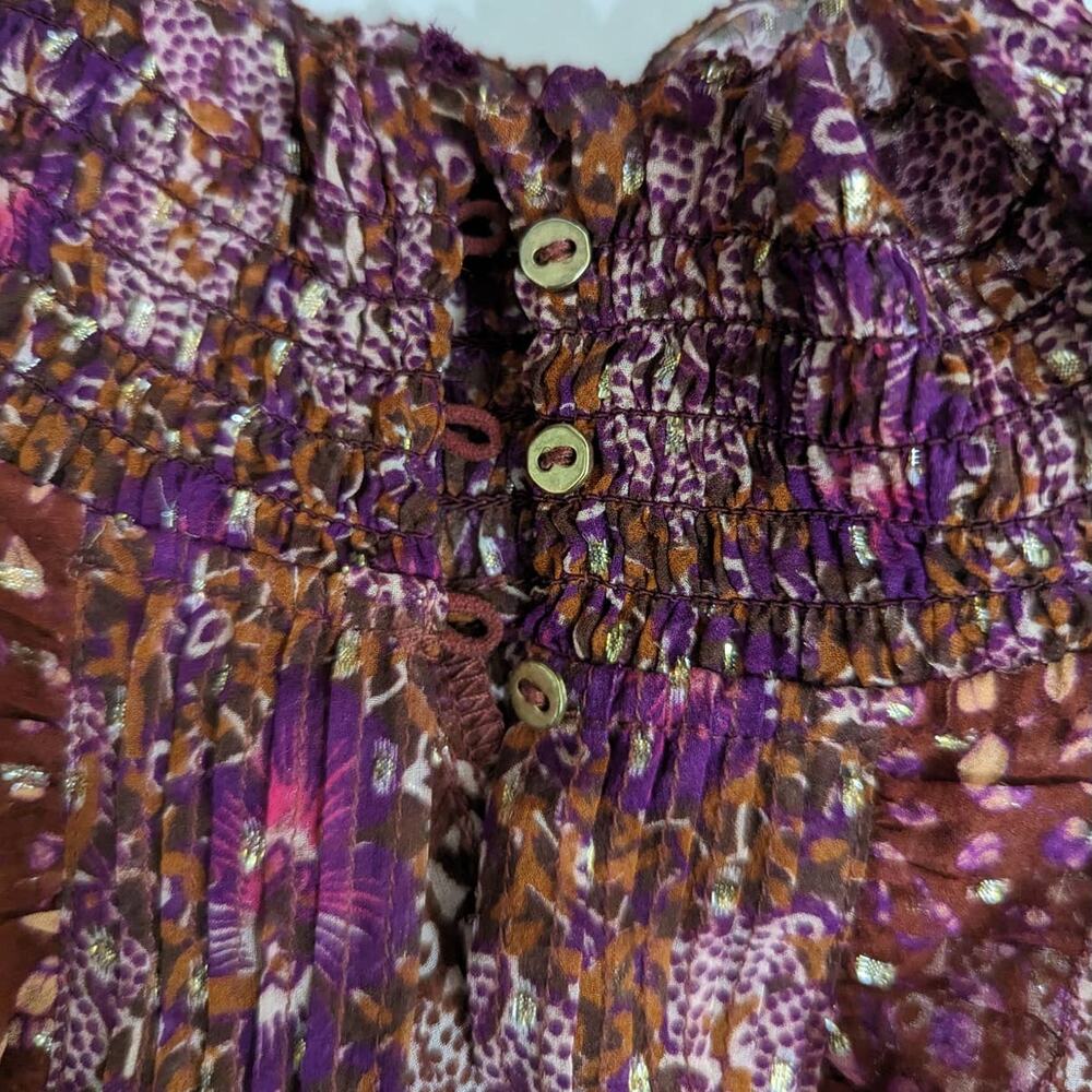 ULLA JOHNSON Elita Ruffle Long Sleeve Blouse Claret Patchwork Size 0 XS Preowned - Picture 15 of 15